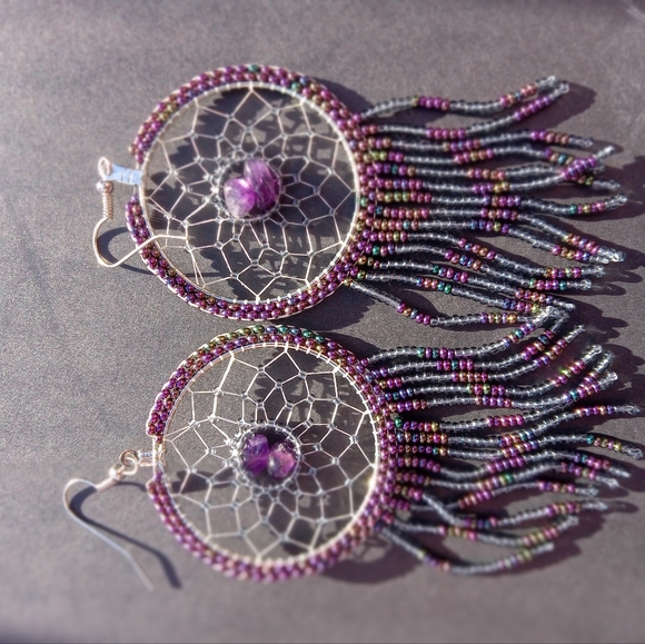 Handmade beaded Dream catcher earrings - Picture 8 of 12